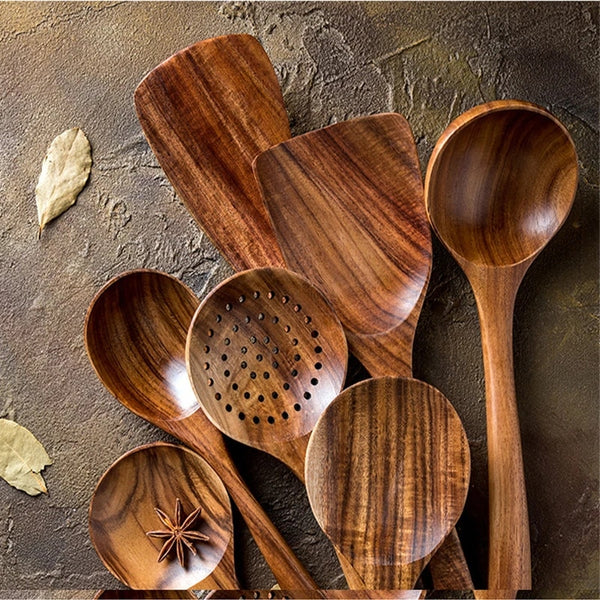 7-Piece Teak Wooden Utensils Set